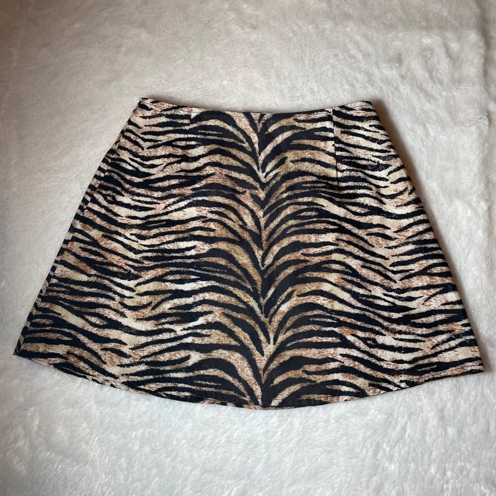 Motel Rocks Tiger Print Mini Skirt XS Tan Black Animal Print A-Line Cotton Y2K